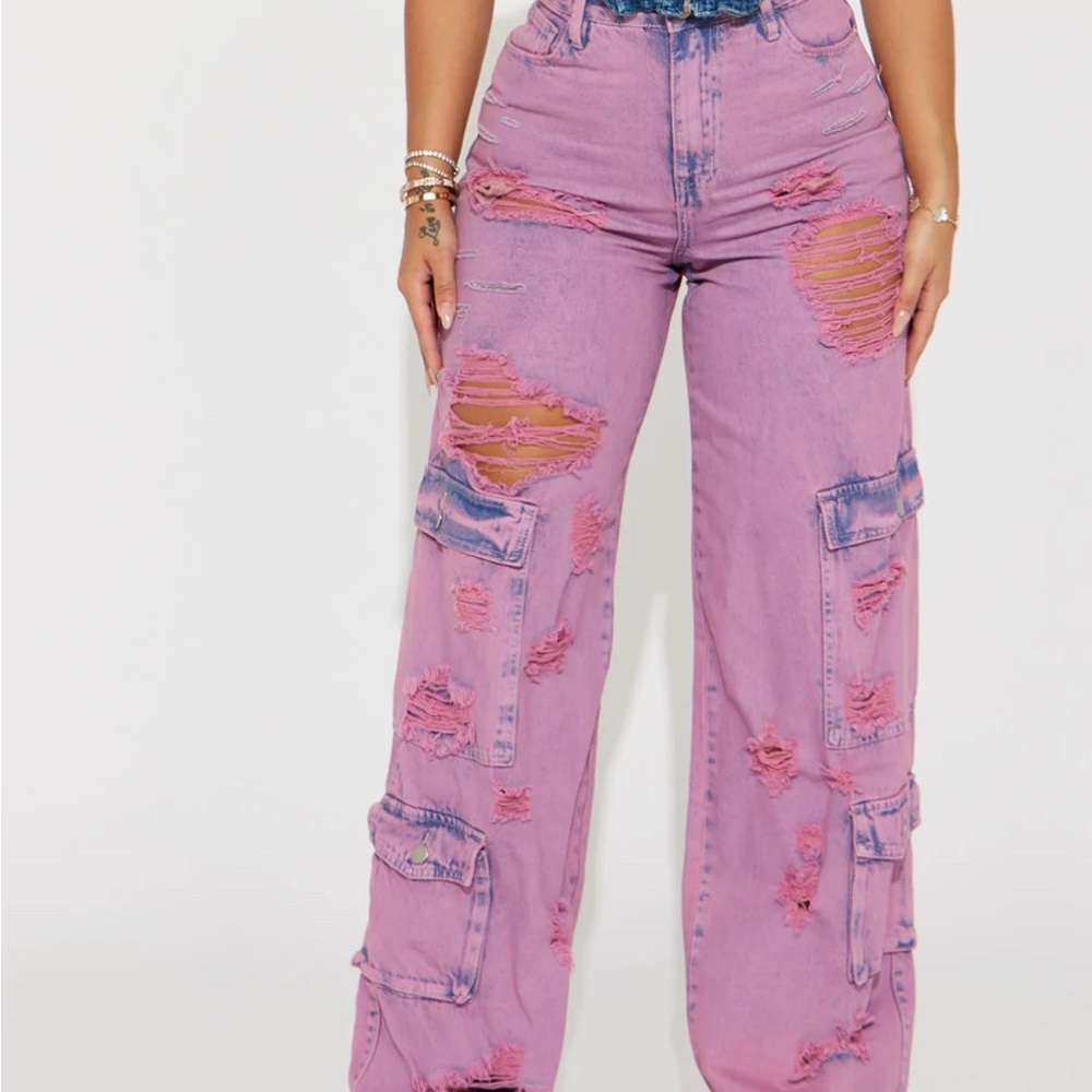 Distressed Purple Wide-Leg Jeans